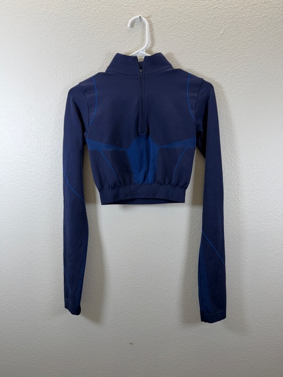Kimberly Tops - Cropped Navy Quarter-Zip Long-Sleeve Active Top